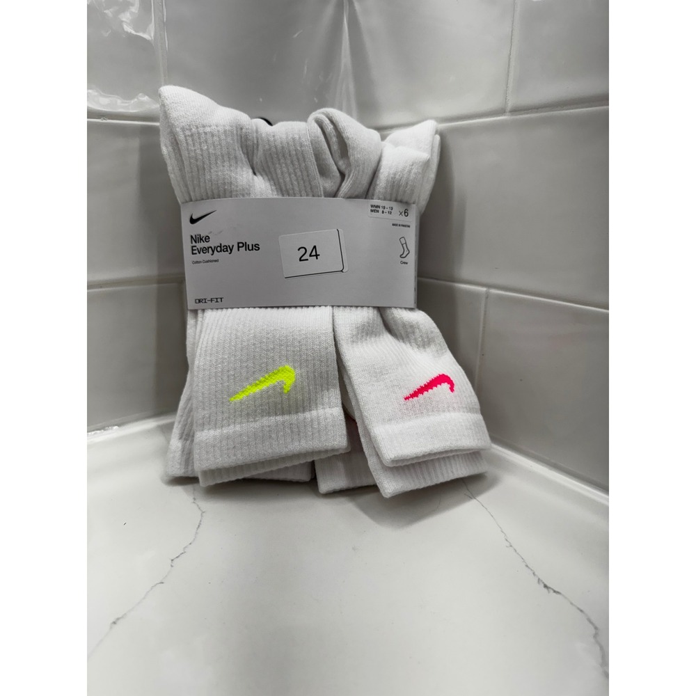 Nike Everyday Plus Crew Socks White Multi Color Logo 6 Pair Pack Large